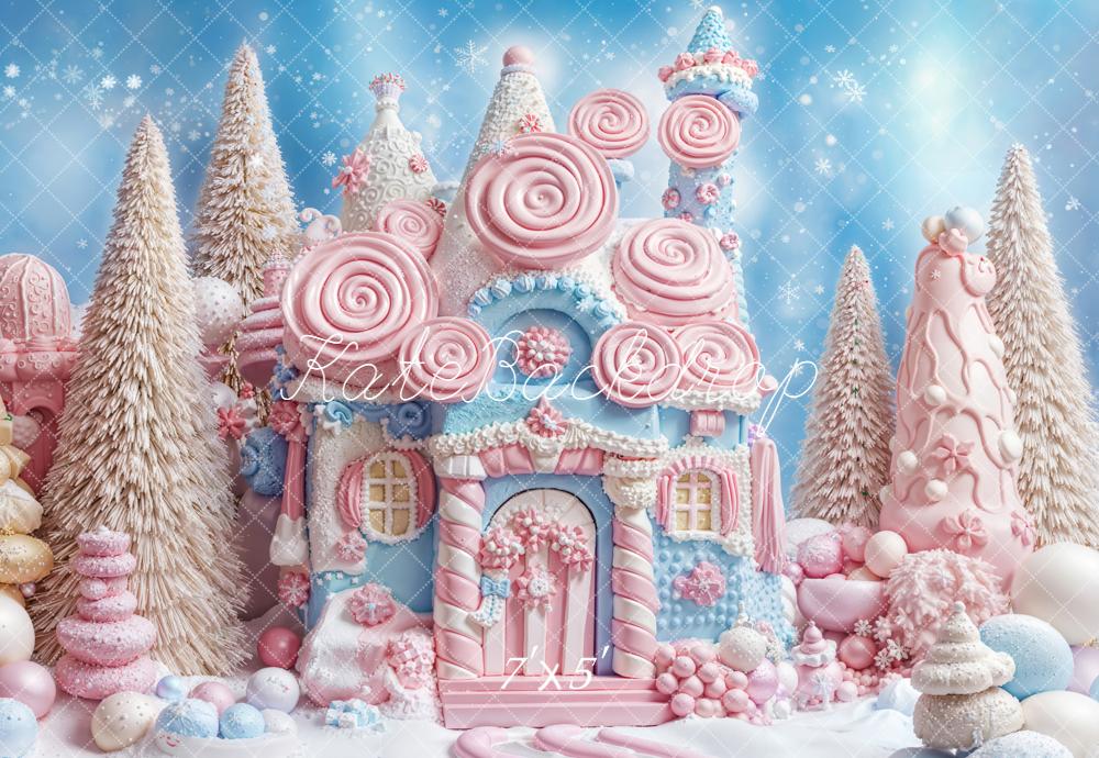Kate Christmas Candy House Lollipops Trees Backdrop Designed by Emetselch