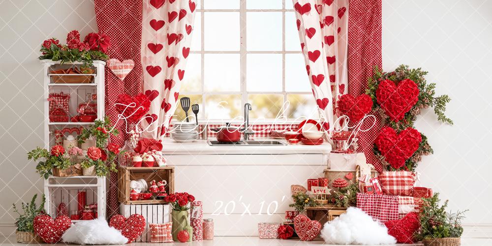 Kate Valentine's Day Kitchen Hearts Red Backdrop Designed by Emetselch