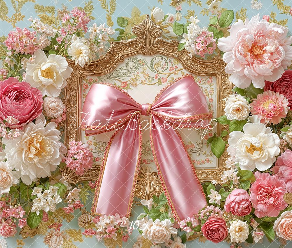 Kate Flower Pink Bow Fleece Backdrop Designed by Emetselch