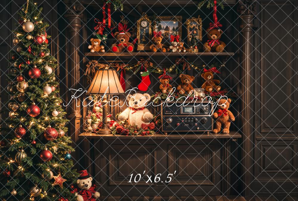 Kate Christmas Tree Teddy Bears Cabinet Fleece Backdrop Designed by Emetselch - Kate Backdrop AU