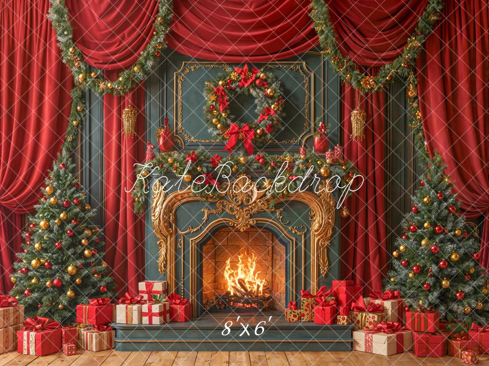 Kate Christmas Fireplace Gift Boxes Backdrop Designed by Emetselch - Kate Backdrop AU