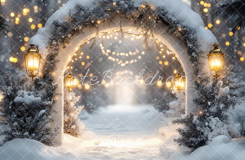 Kate Winter Arch Lights Snow Fleece Backdrop Designed by Emetselch - Kate Backdrop AU