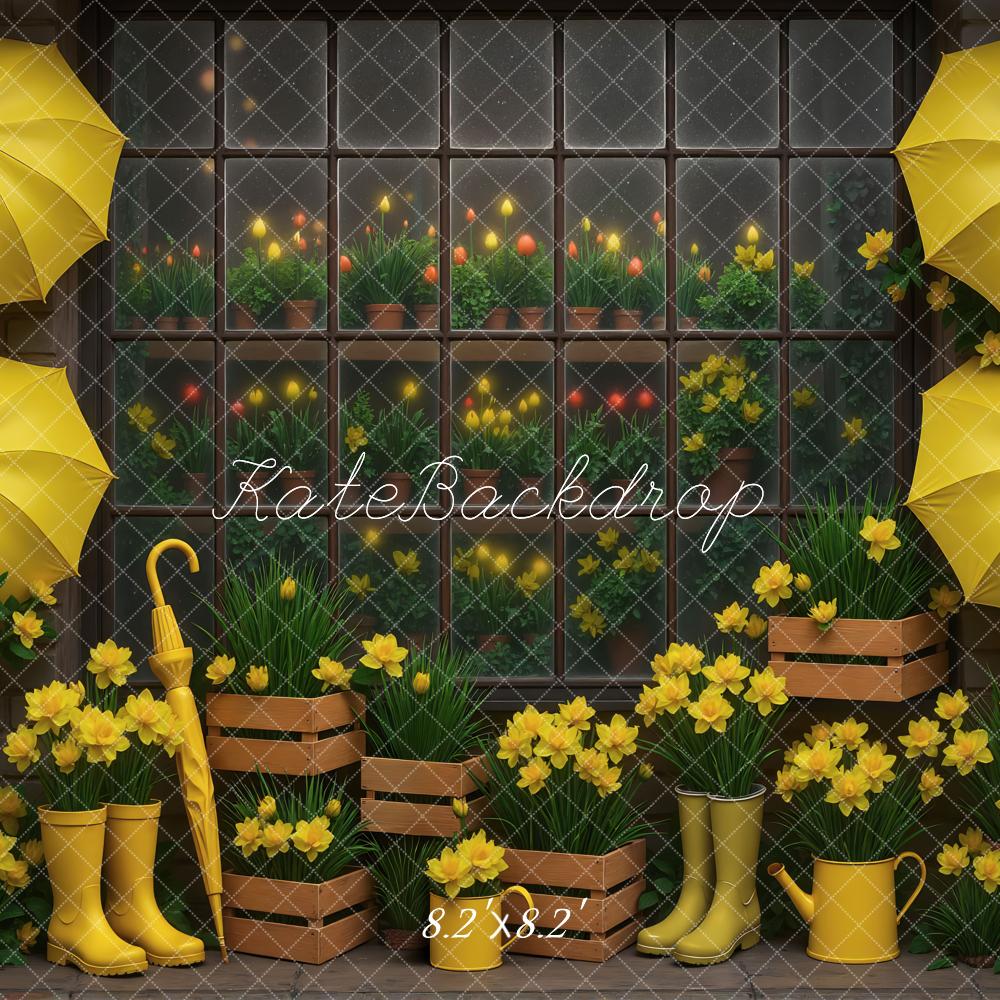 Kate Yellow Umbrellas Daffodils Window Backdrop Designed by Mini MakeBelieve
