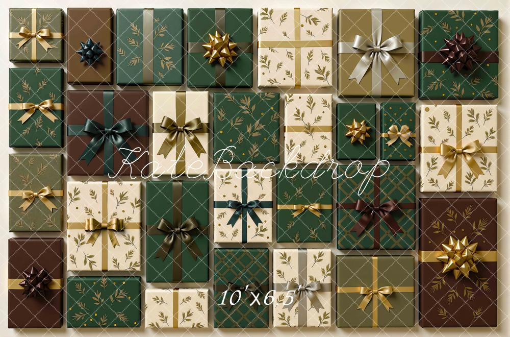 Kate Christmas Green Presents Wall Backdrop Designed by Mini MakeBelieve