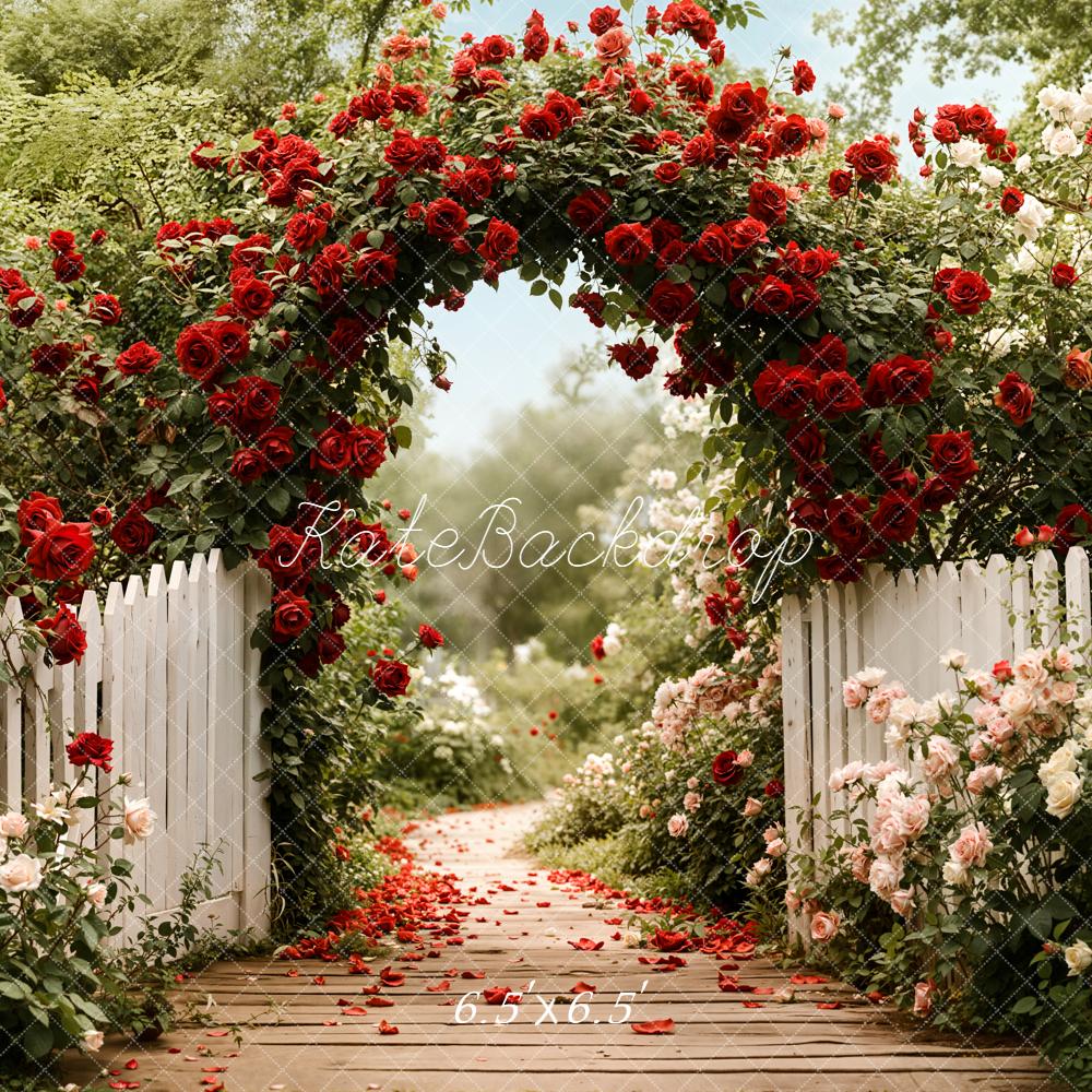 Kate Flower Arch Red Roses White Fence Backdrop Designed by Emetselch