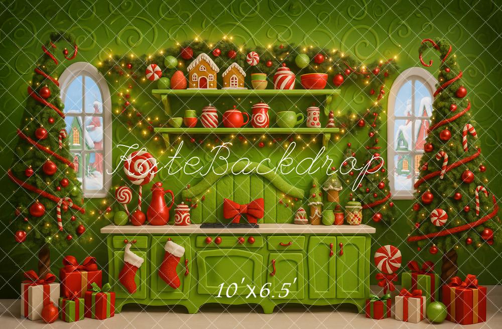 Kate Green Christmas Trees  Kitchen Gingerbread Backdrop Designed by Ashley Paul