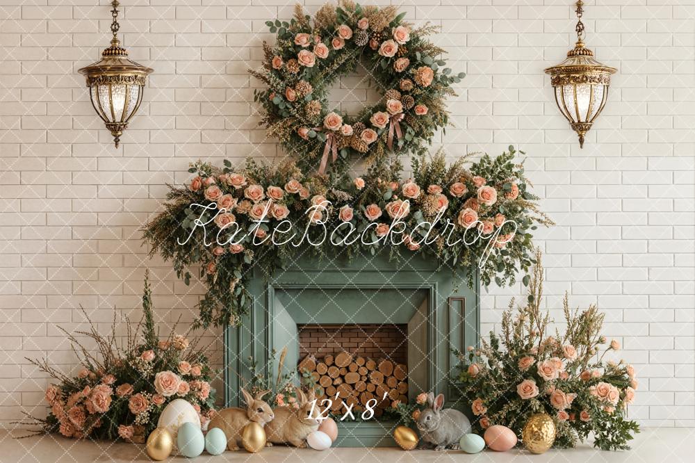 Kate Easter Bunny Eggs Fireplace Backdrop Designed by Emetselch