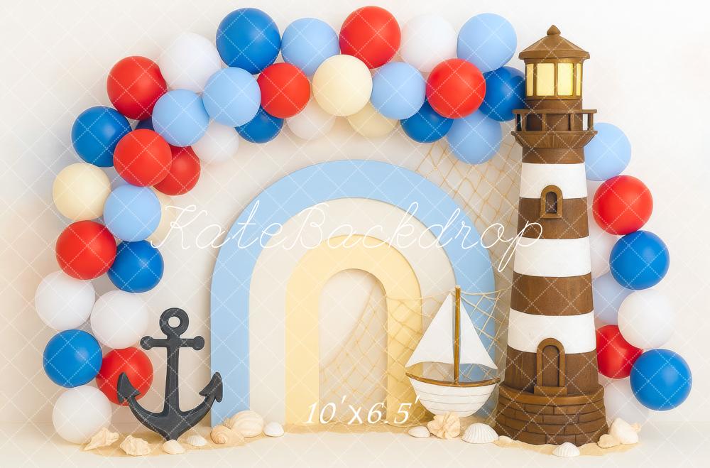 Kate Lighthouse Sailboat Anchor Balloons Backdrop Designed by Mini MakeBelieve