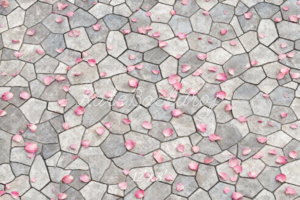 Kate Cobblestone Pink Petals Ground Fleece Backdrop Designed by Emetselch
