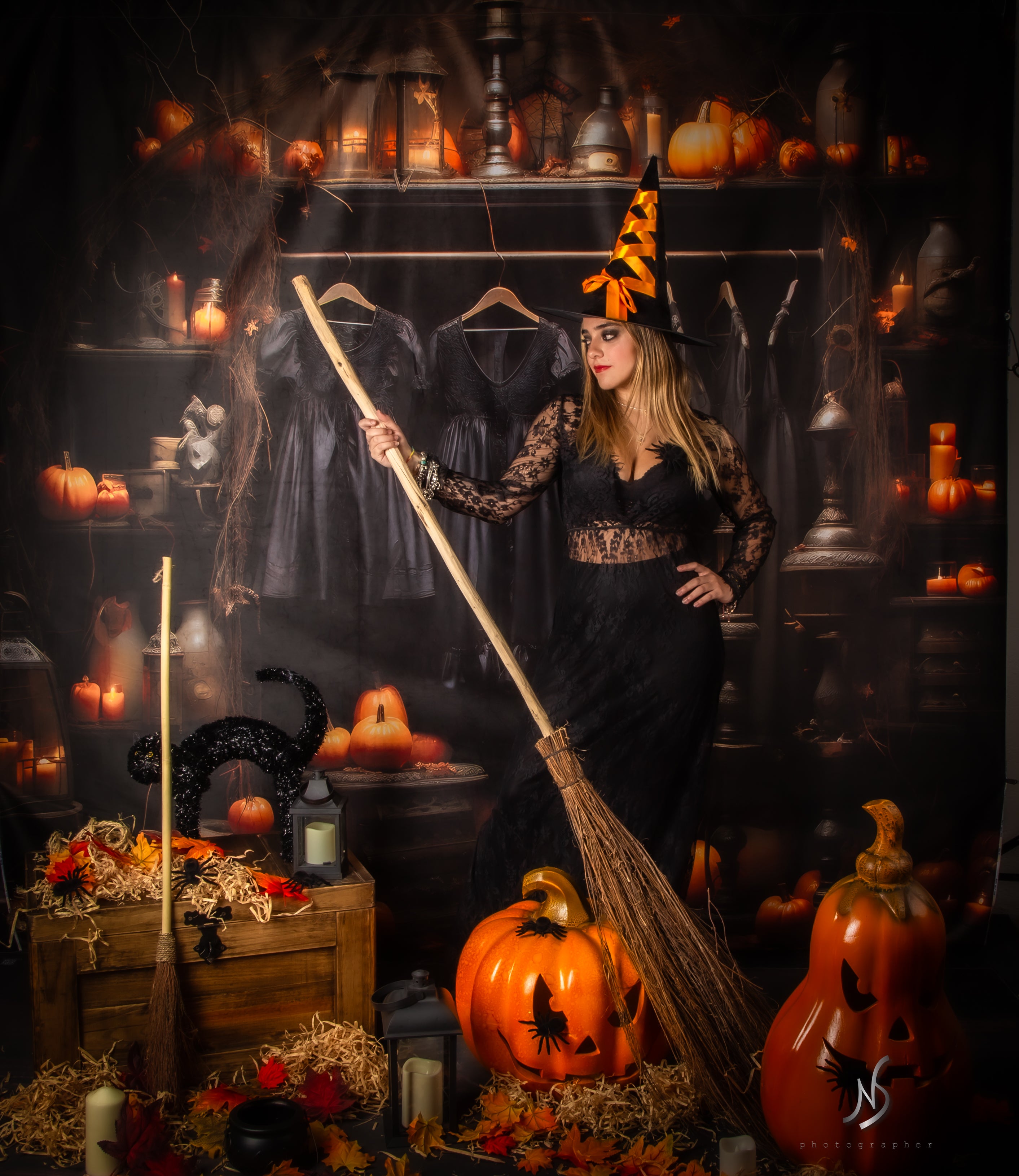 Kate Halloween Costume Pumpkin Backdrop for Photography - Kate Backdrop AU