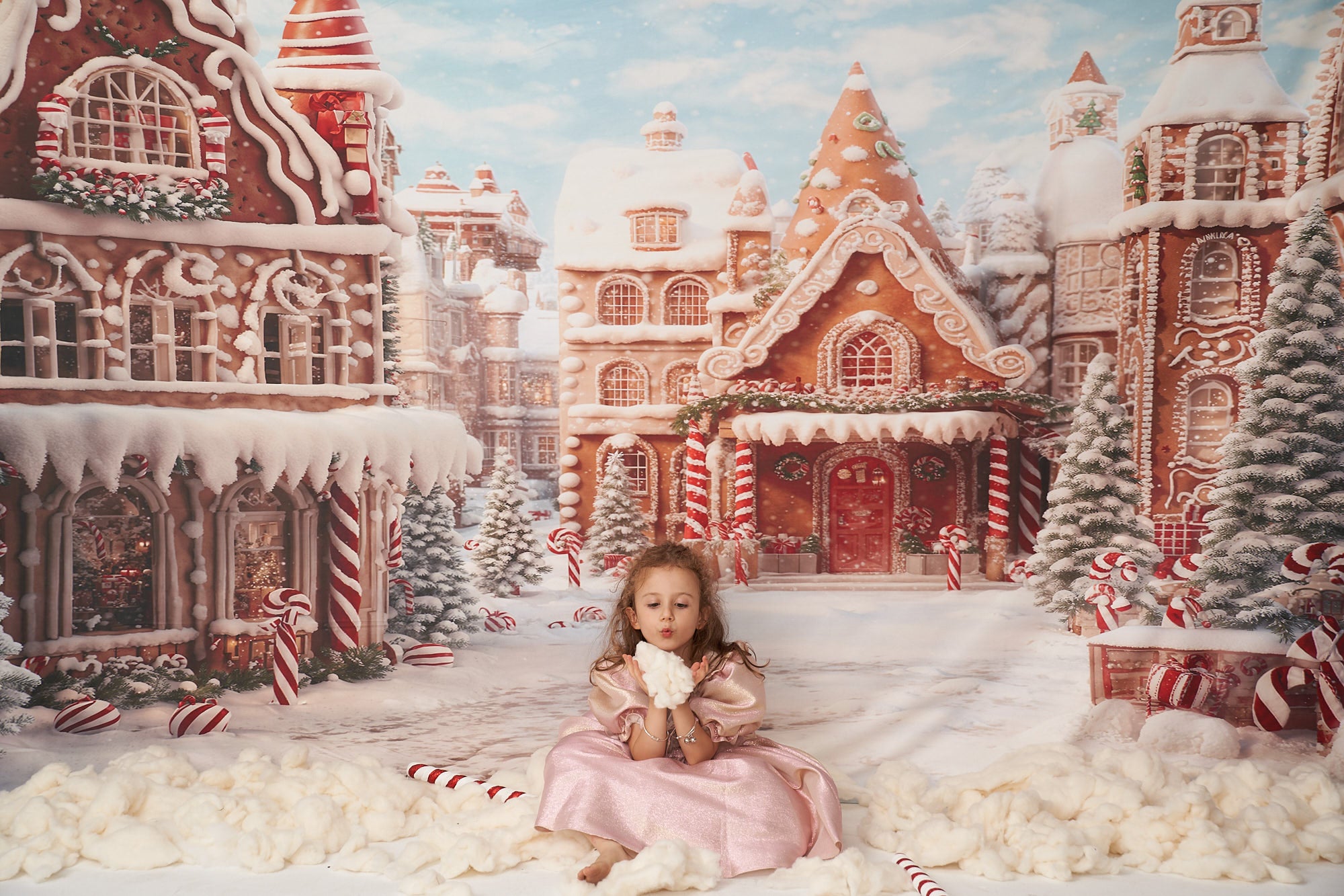 Kate Winter Christmas Backdrop Gingerbread Candy Town Designed by Chain Photography