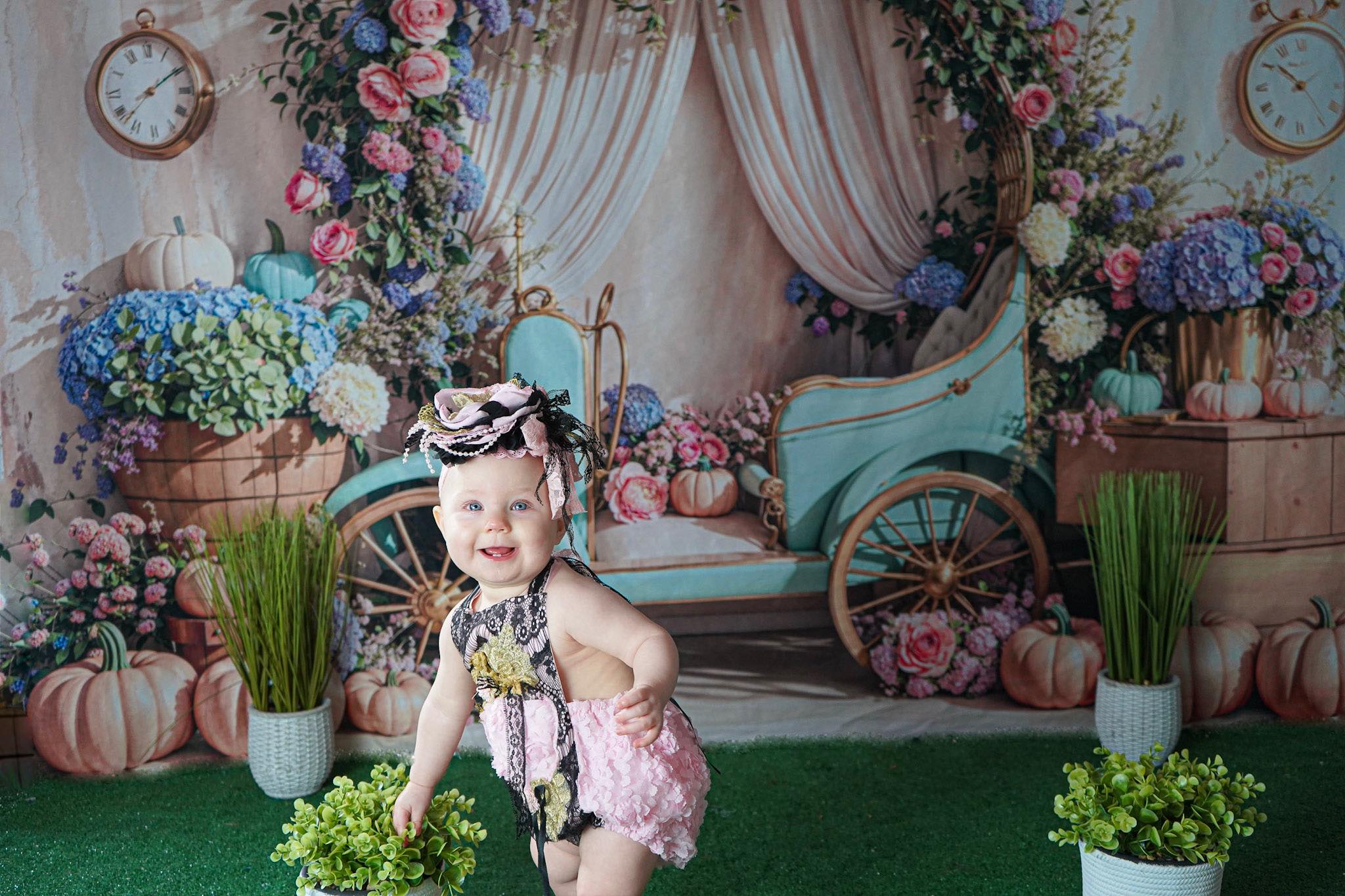 Kate Spring Floral Arch Carriage Backdrop Designed by Emetselch
