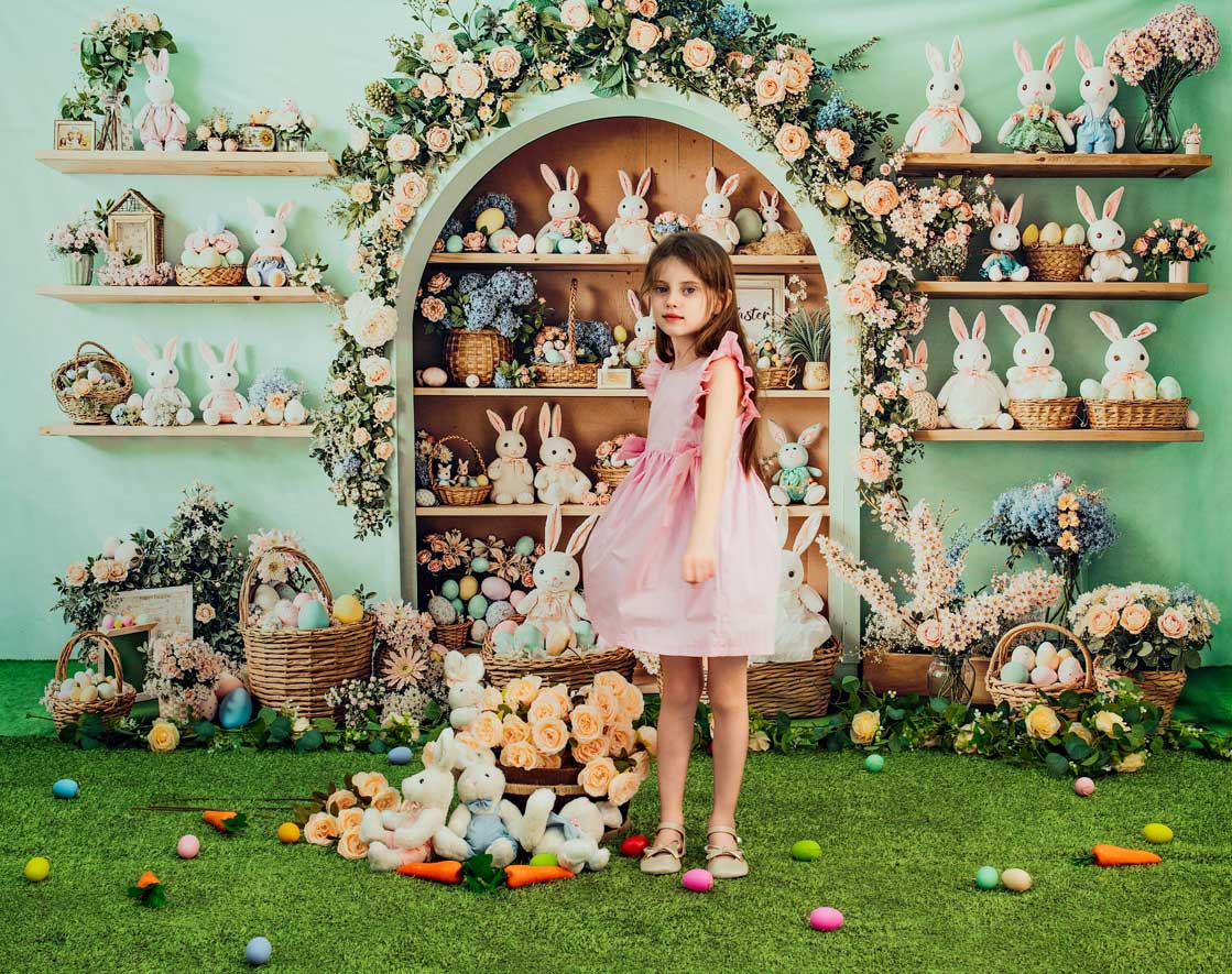 Kate Easter Bunny Backdrop+Green Grass Floor Backdrop