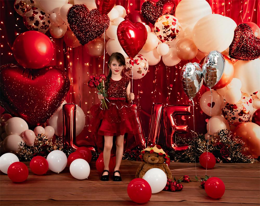 Kate Valentines Red Hearts Balloons LOVE Backdrop Designed by Emetselch