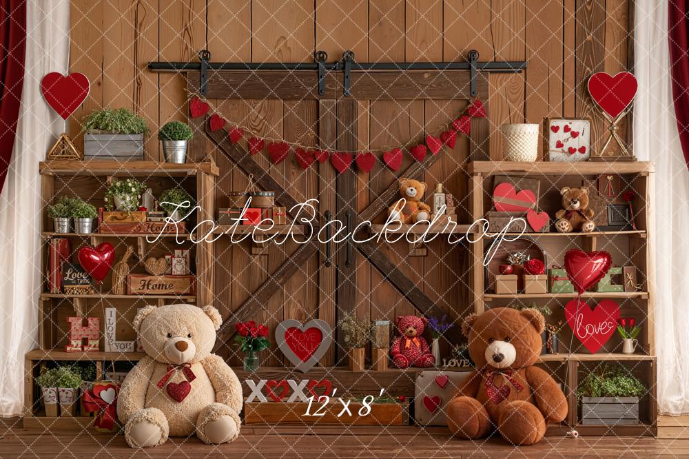 Kate Valentine Teddy Bears Wooden Shelves Backdrop Designed by Emetselch