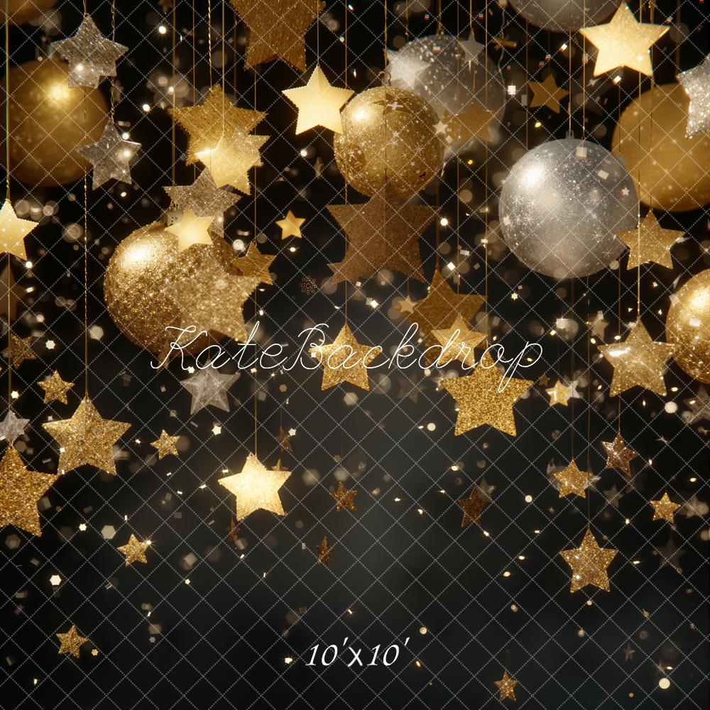 Kate Gold Stars Baubles Glitter Backdrop Designed by Emetselch