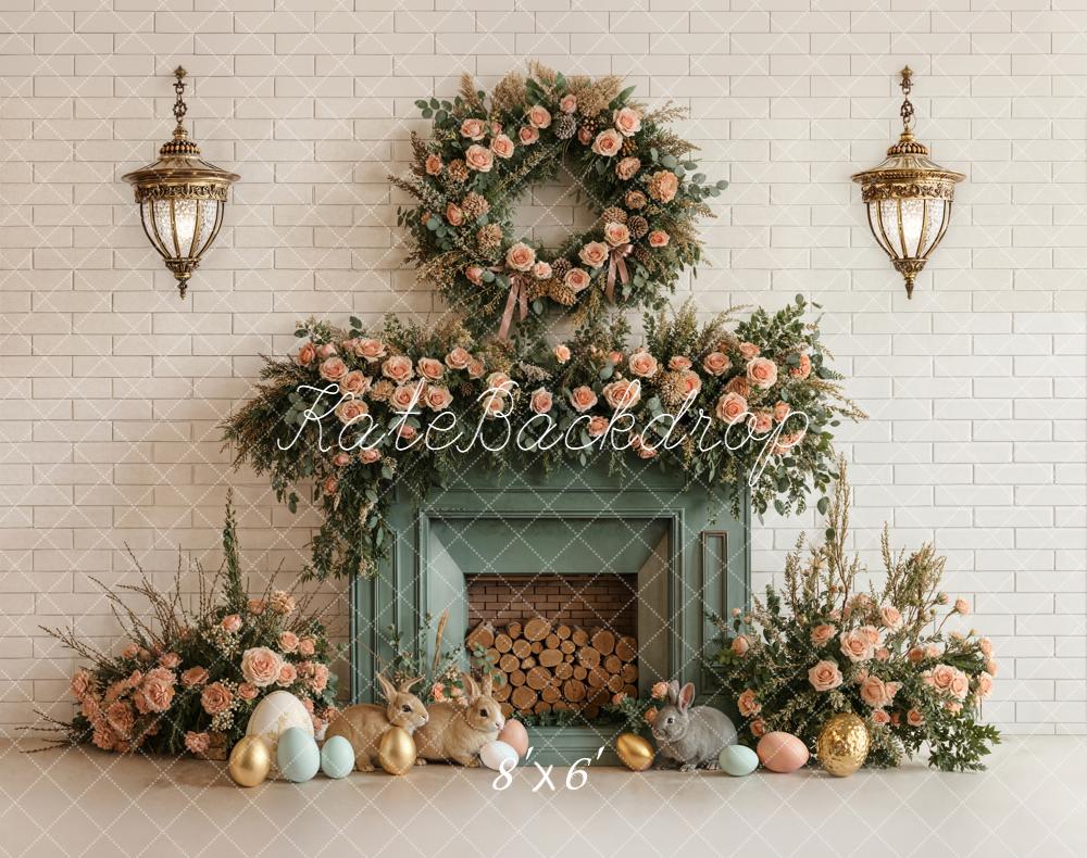 Kate Easter Bunny Eggs Fireplace Fleece Backdrop Designed by Emetselch