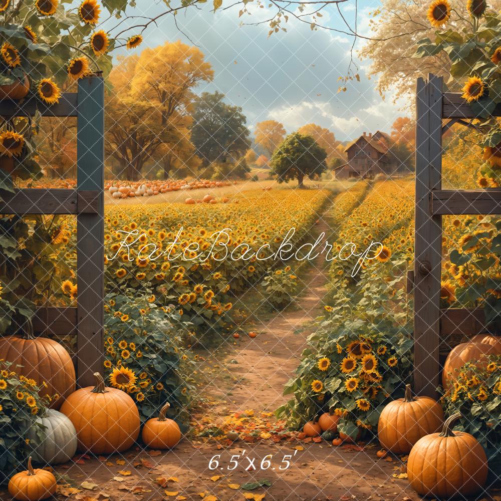 Kate Autumn Sunflower Path Pumpkin Backdrop Designed by Emetselch