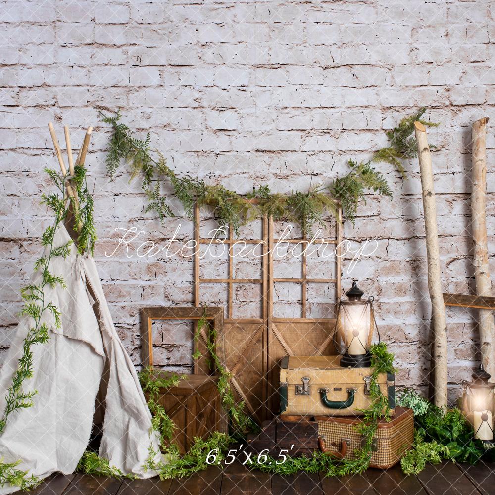 Kate Spring Teepee Vintage Brick Wall Backdrop Designed by Rose Abbas