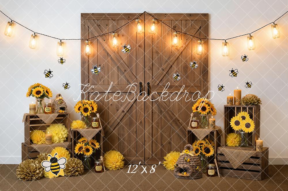 Kate Bee Sunflower Honeycomb Rustic Wood Backdrop Designed by Emetselch
