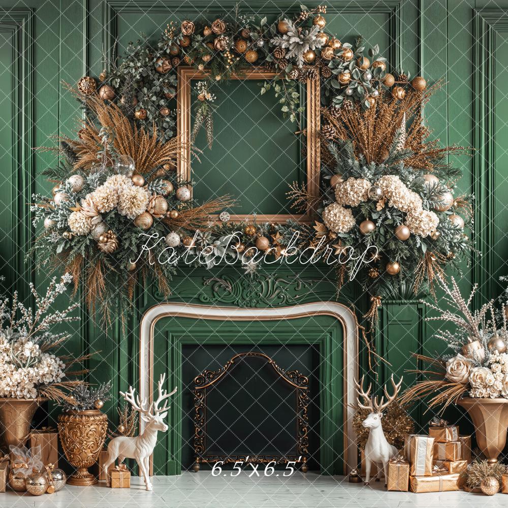 Kate Christmas Green Fireplace Backdrop Designed by Emetselch - Kate Backdrop AU