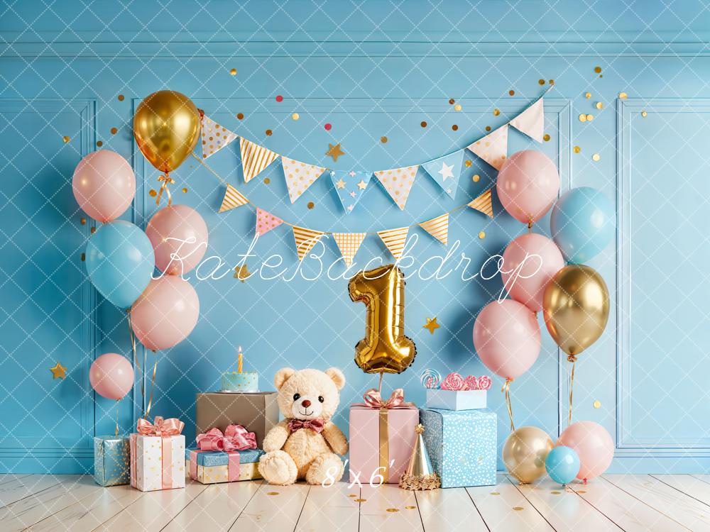 Kate Cake Smash Blue Balloons Party Backdrop Designed by Chain