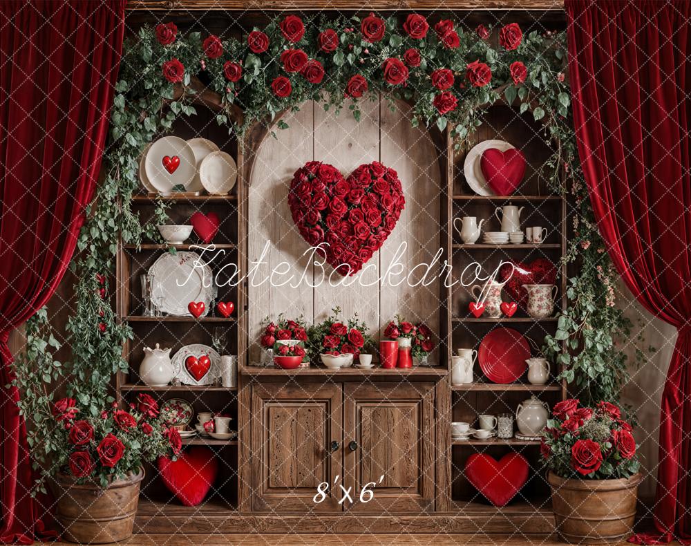 Kate Valentine Heart Roses Cabinet Fleece Backdrop Designed by Emetselch