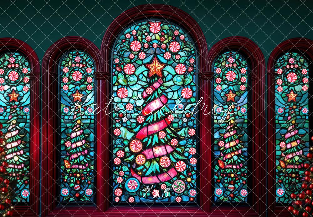 Kate Christmas Stained Glass Trees Backdrop Designed by Mini MakeBelieve - Kate Backdrop AU