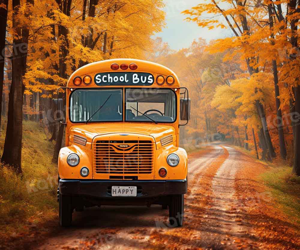 Kate Back to School Bus Autumn Forest Backdrop Designed by Chain - Kate Backdrop AU