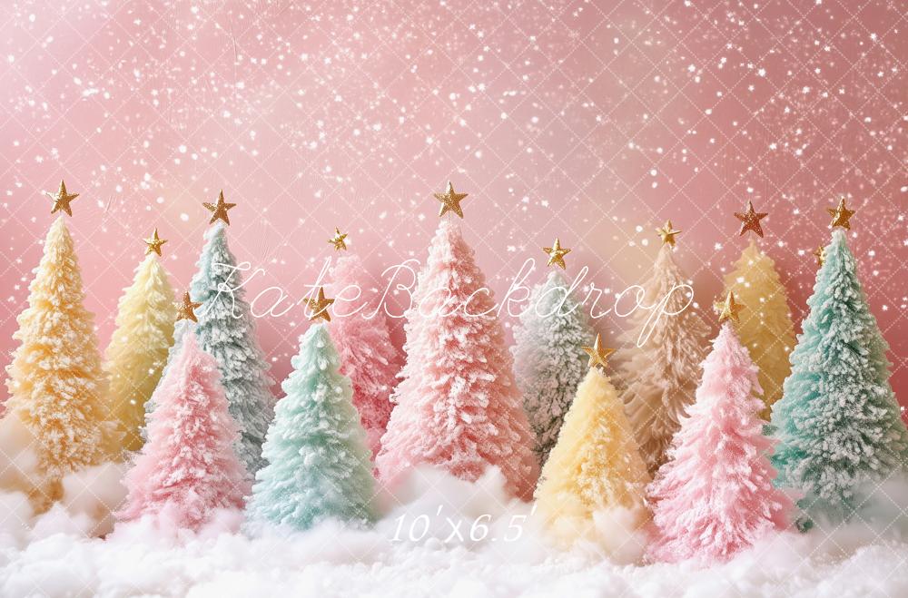 Kate Christmas Snowy Trees Pink Backdrop Designed by Patty Roberts