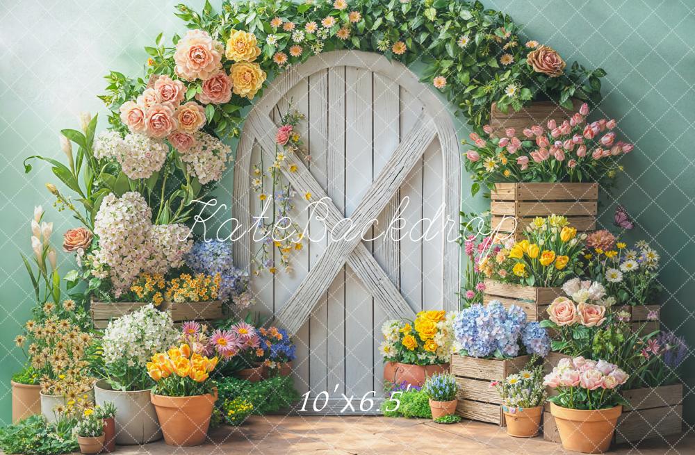 Kate Flower Arch Wooden Door Spring Backdrop Designed by Emetselch