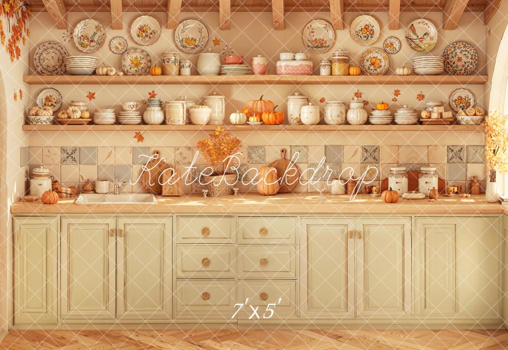 Kate Autumn Kitchen Pumpkins Backdrop Designed by Emetselch
