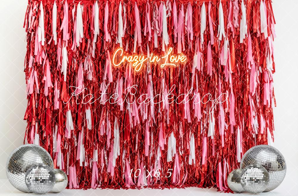 Kate Red Pink Tinsel Streamers Disco Balls Backdrop Designed by Patty Roberts