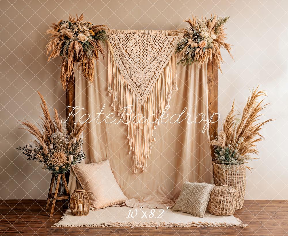 Kate Boho Macrame Pampas Grass Neutral Backdrop Designed by Emetselch