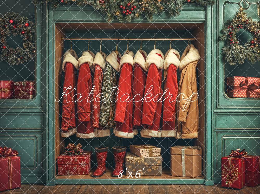 Kate Christmas Santa Coats Cabinet Presents Fleece Backdrop Designed by Emetselch