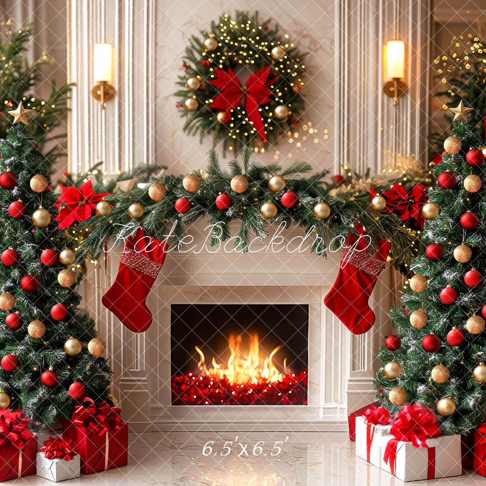 Kate Christmas Fireplace Tree Garland Backdrop Designed by Mini MakeBelieve - Kate Backdrop AU