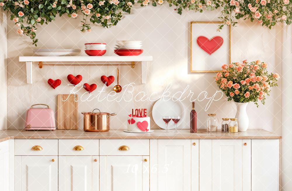 Kate Valentine Kitchen Hearts Roses Fleece Backdrop Designed by Emetselch