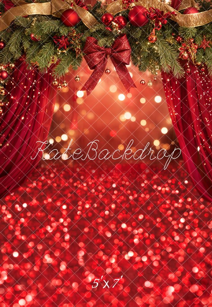 Kate Christmas Red Bow Bokeh Backdrop Designed by Emetselch - Kate Backdrop AU
