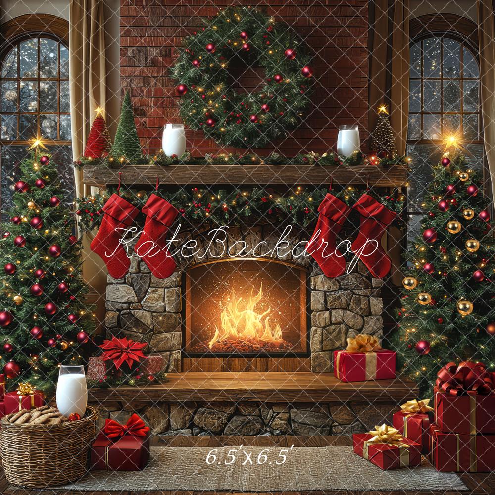 Kate Fireplace Christmas Trees Backdrop Designed by Mini MakeBelieve