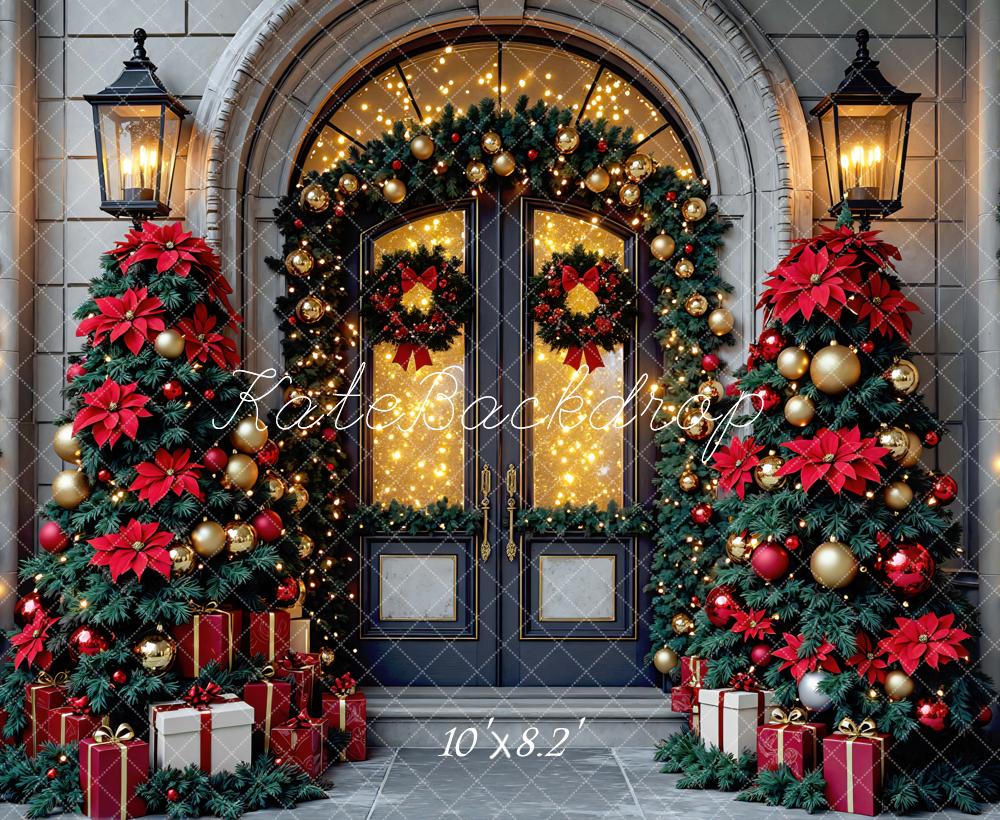 Kate Christmas Door Trees Bokeh Backdrop Designed by Mini MakeBelieve
