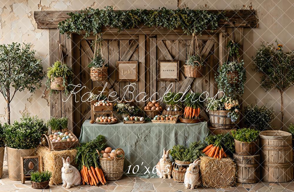 Kate Easter Bunny Eggs Carrots Barn Fleece Backdrop Designed by Emetselch