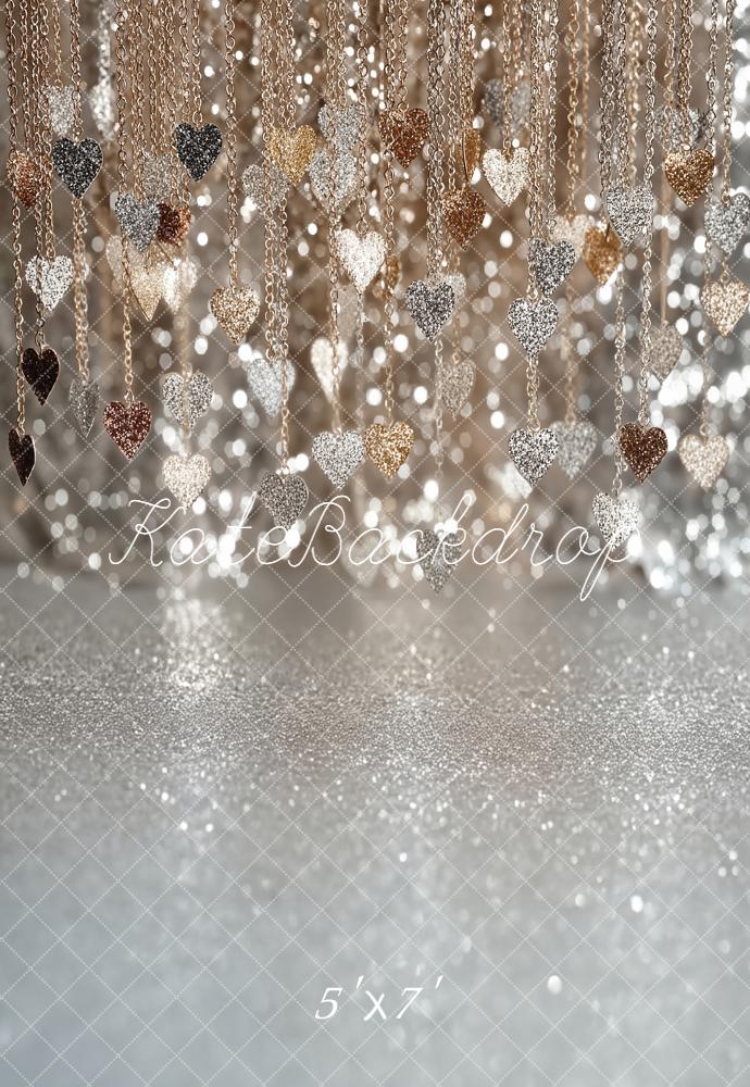 Kate Glitter Heart Chains Silver Bokeh Backdrop Designed by Emetselch