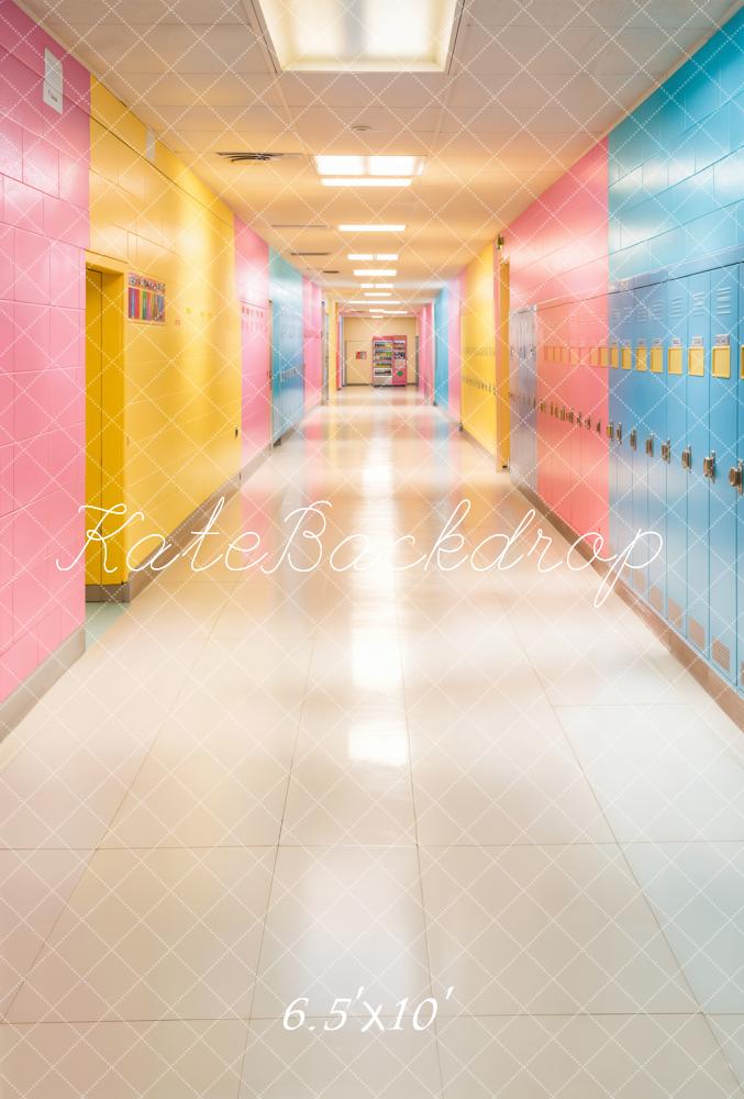 Kate Colourful School Hallway Lockers Fleece Backdrop Designed by Chain - Kate Backdrop AU
