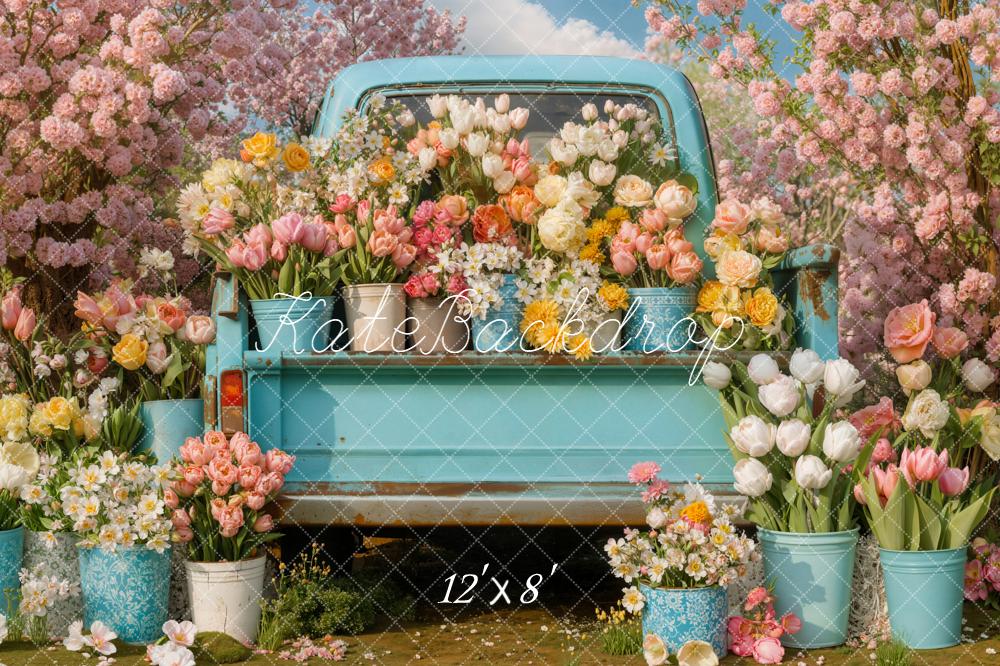 Kate Truck Blossom Flowers Fleece Backdrop Designed by Chain