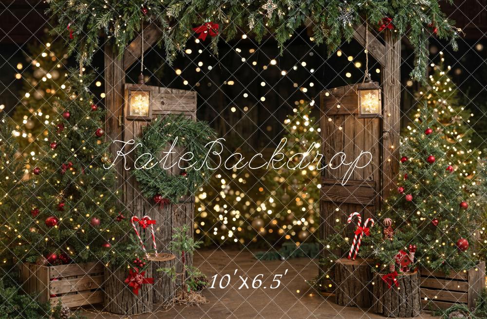 Kate Christmas Wooden Arch Wreath Trees Fleece Backdrop Designed by Emetselch