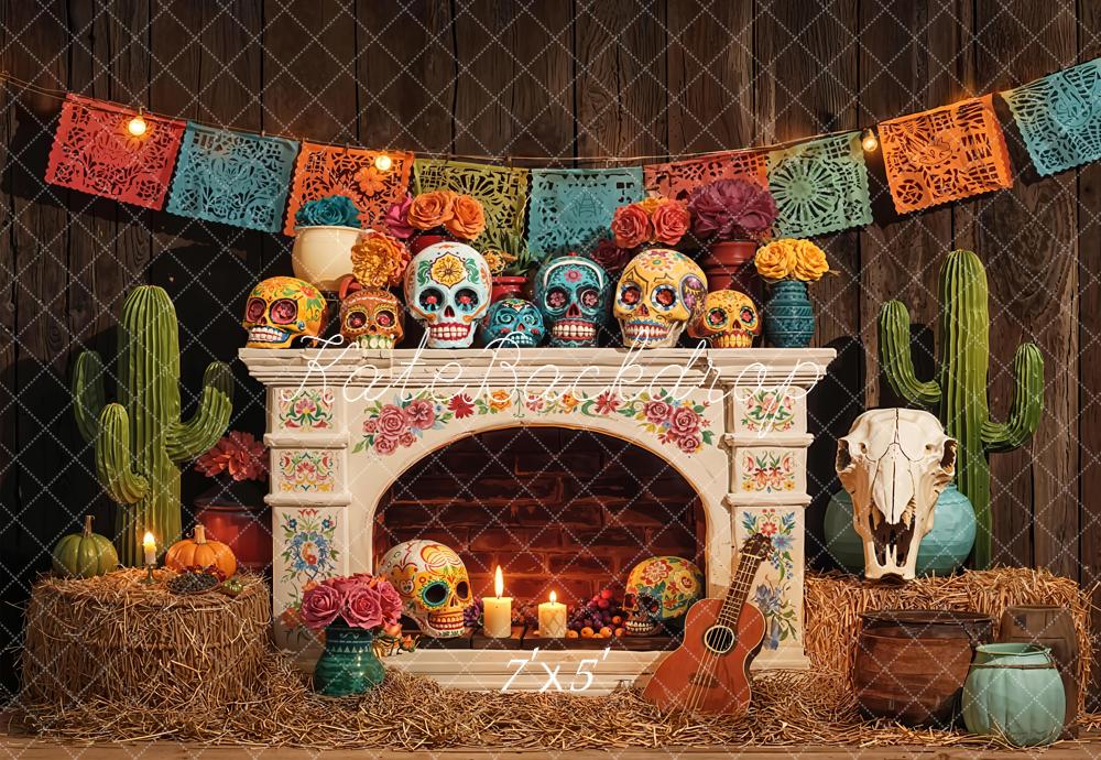 Kate Skulls Fireplace Papel Picado Backdrop Designed by Emetselch