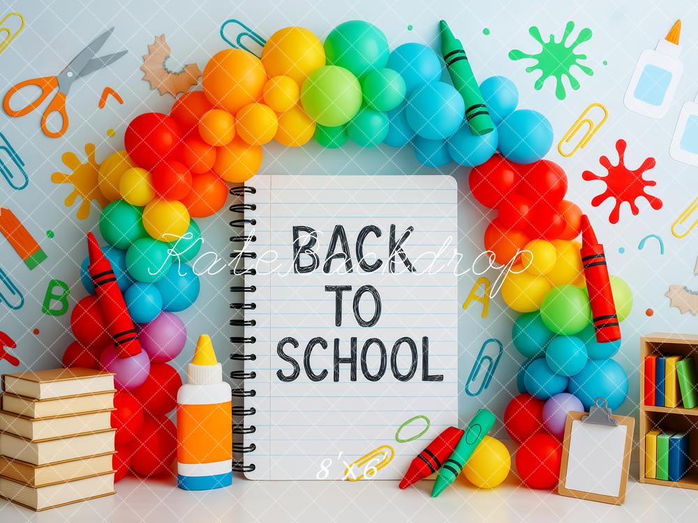 Kate Back To School Rainbow Balloons Stationery Backdrop Designed by Patty Roberts - Kate Backdrop AU