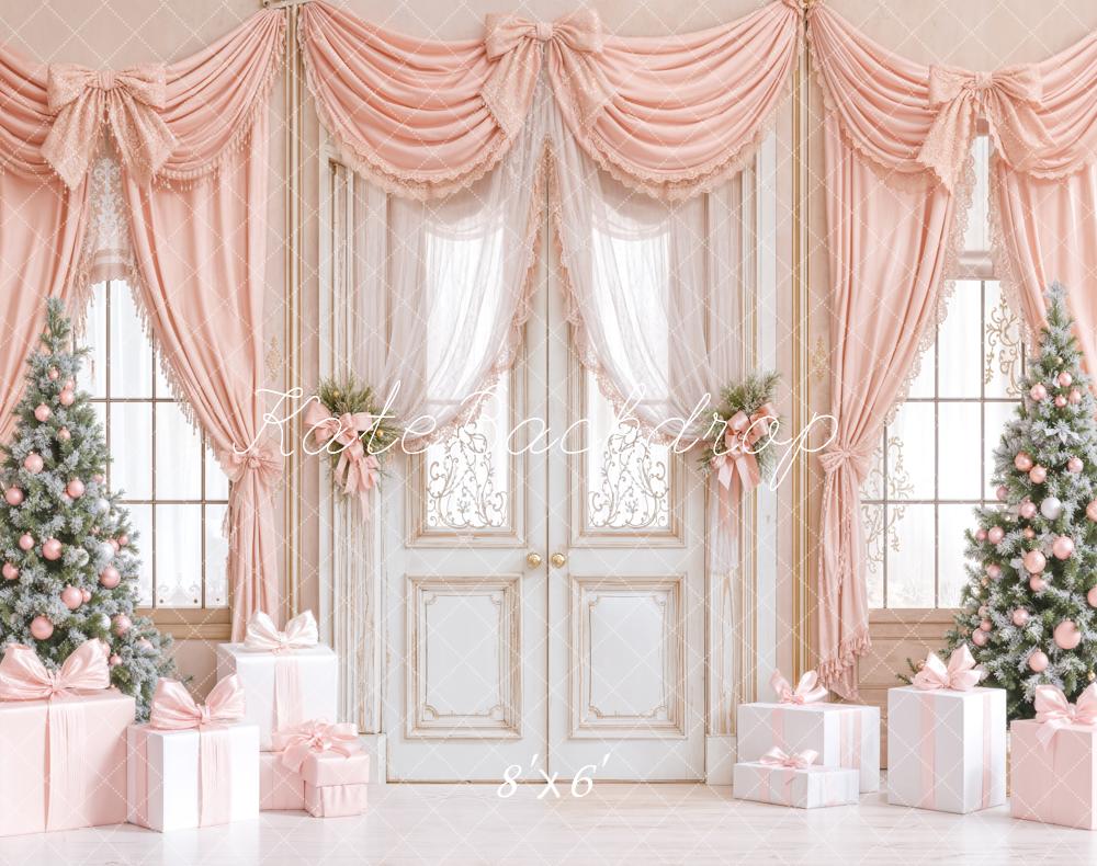 Kate Christmas Trees Door Pink Fleece Backdrop Designed by Emetselch - Kate Backdrop AU
