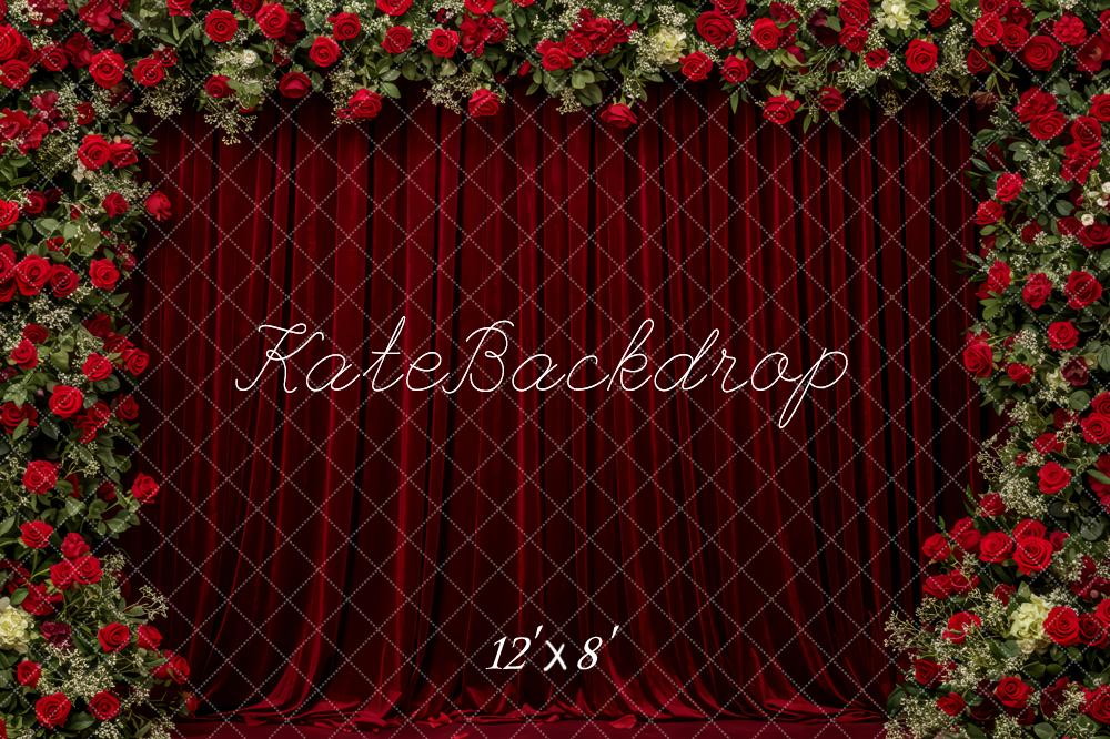 Kate Red Curtain Flower Fleece Backdrop Designed by Patty Roberts