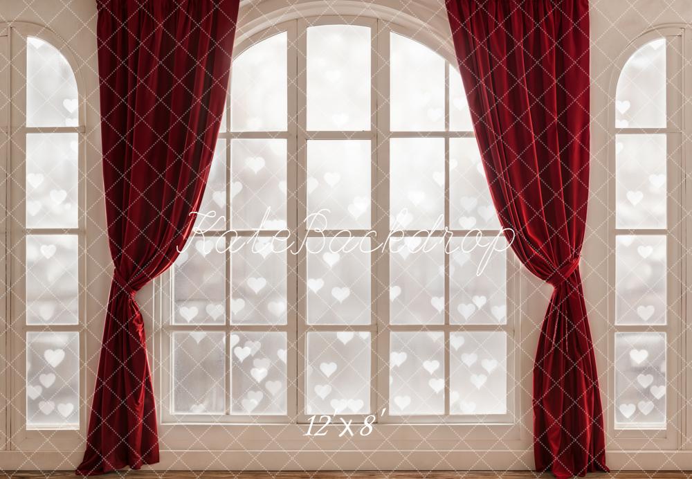 Kate Window Red Curtains Fleece Backdrop Designed by Chain